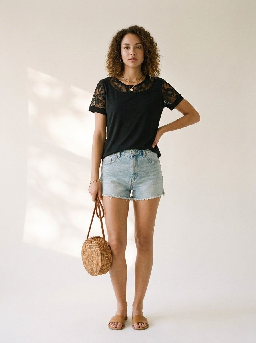 Elegant Black Lace Short Sleeve Top for Women