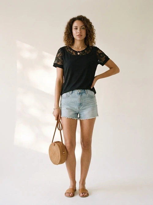 Elegant Black Lace Short Sleeve Top for Women