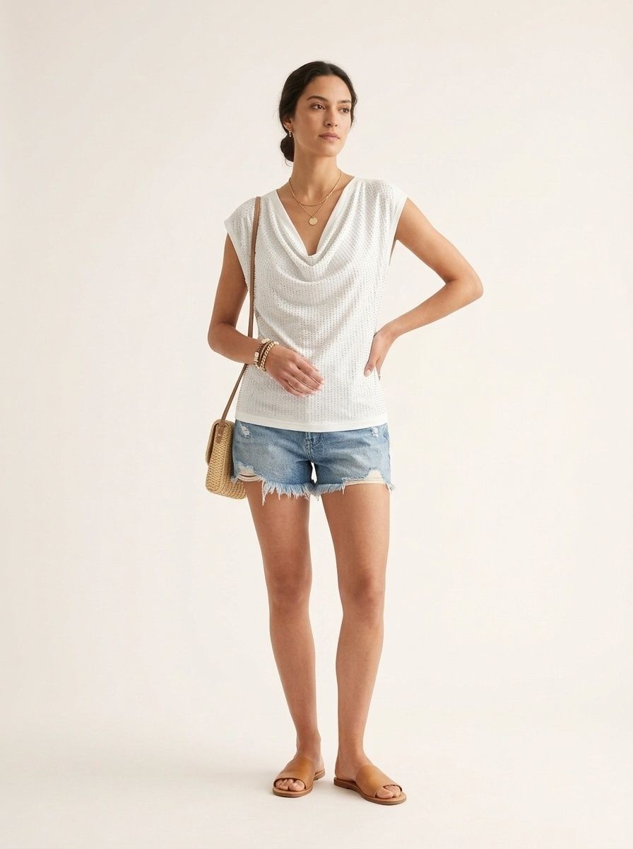 Sparkle Cowl Neck Sleeveless Top