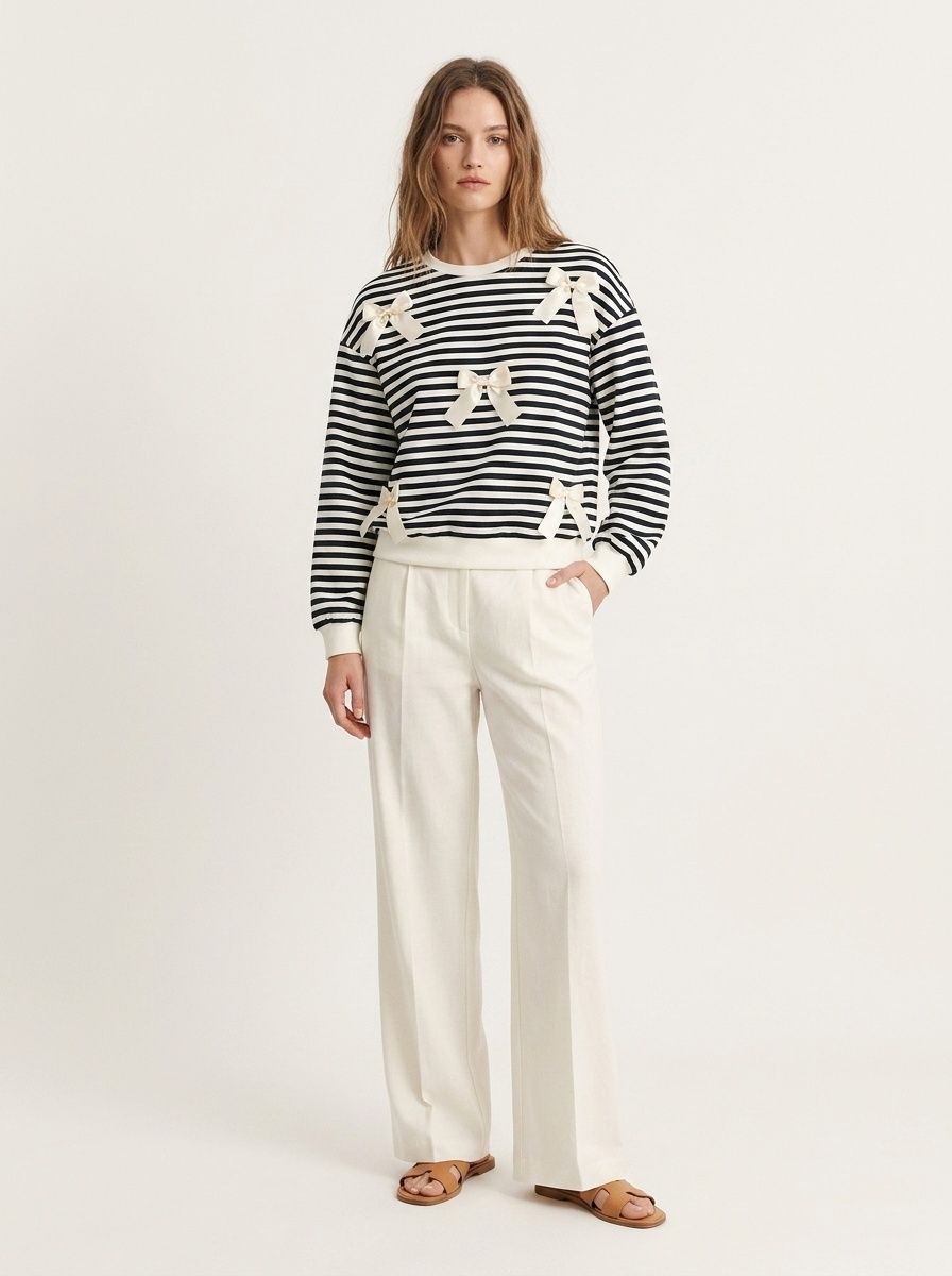 Women's Striped Bow Sweatshirt