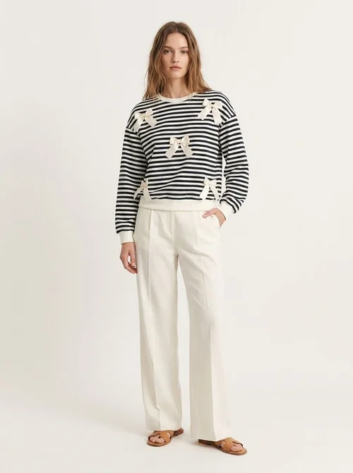 Women's Striped Bow Sweatshirt