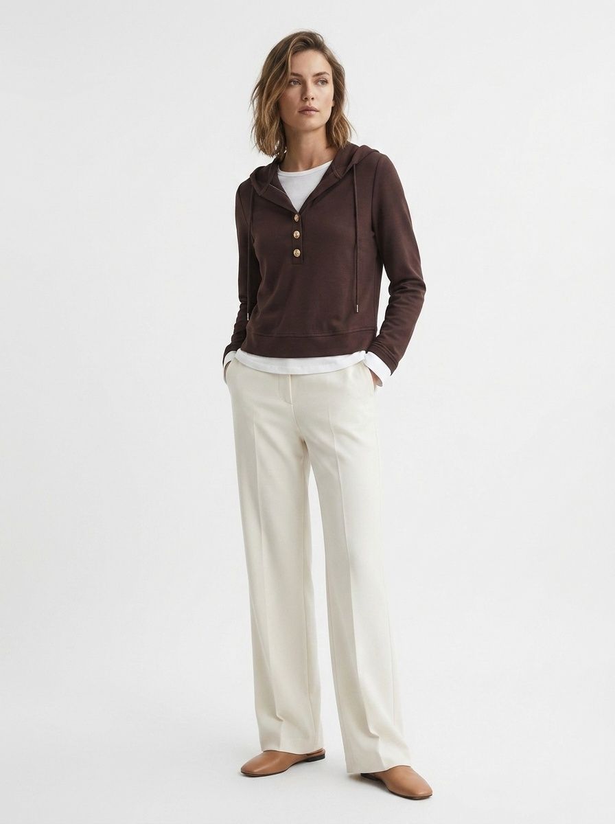 Women's Layered Look Button Henley Hoodie Top