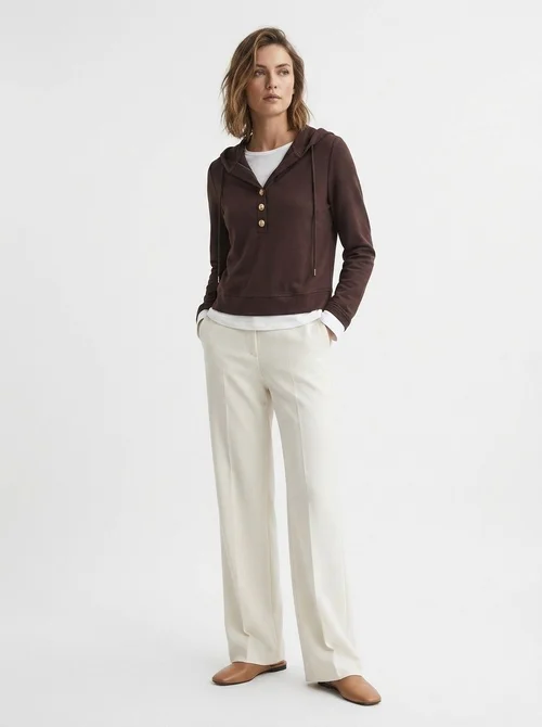 Women's Layered Look Button Henley Hoodie Top