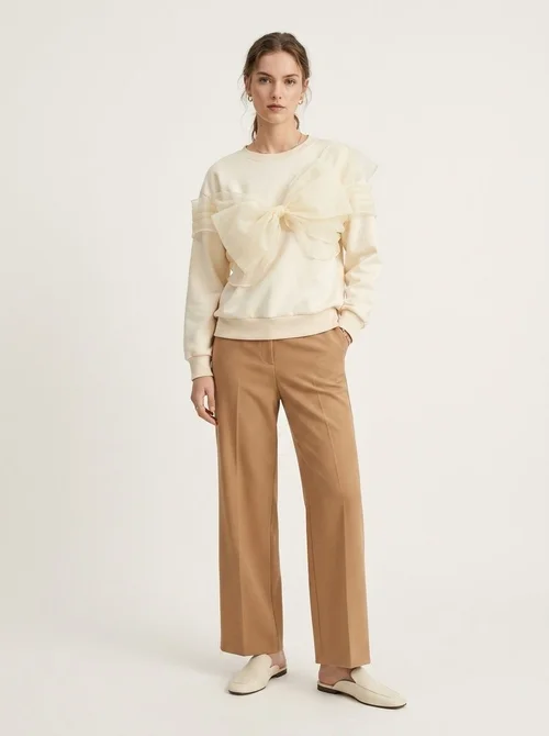 Oversized Bow Crew Neck Long Sleeve Sweatshirt