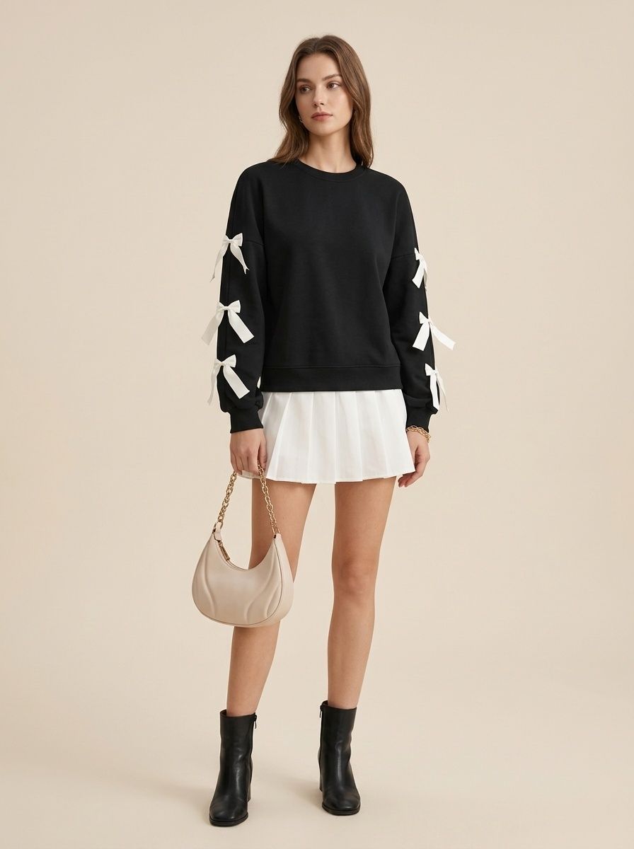 Women's Bow Sleeve Crewneck Sweatshirt