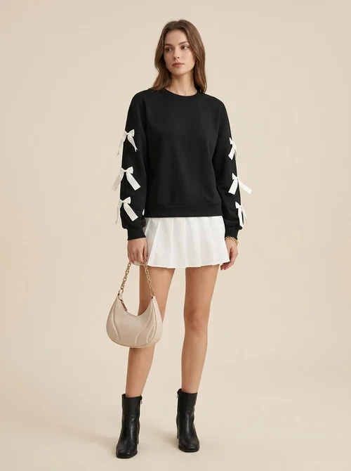 Women's Bow Sleeve Crewneck Sweatshirt