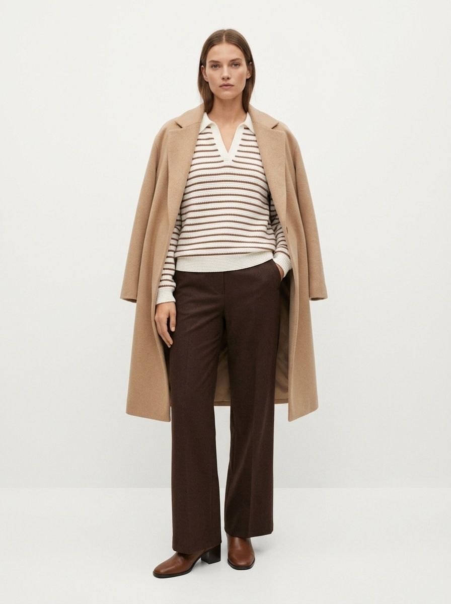 Striped Polo Collar Waffle Knit Sweater