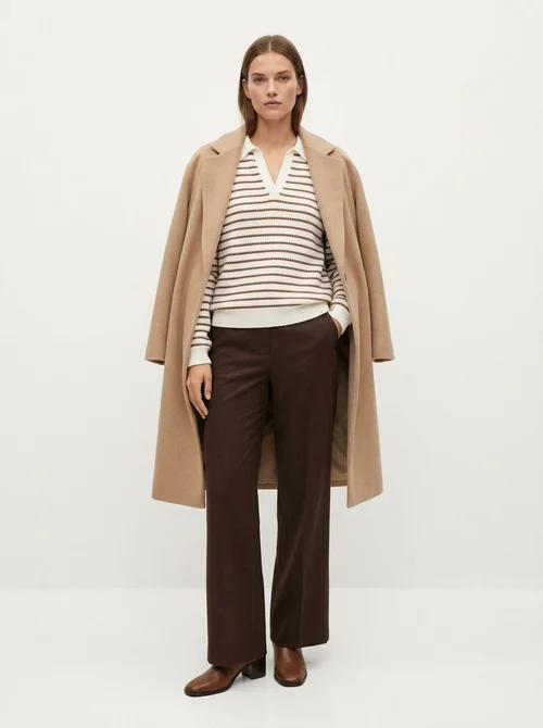 Striped Polo Collar Waffle Knit Sweater