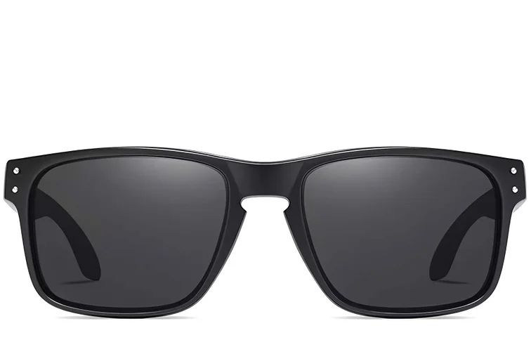 Rectangular black plastic polarized sunglasses #BS0205-0022