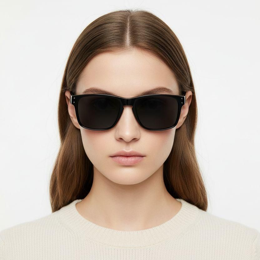 Rectangular black plastic polarized sunglasses #BS0205-0022