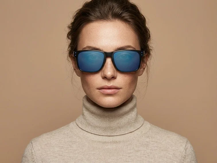 Rectangular blue plastic polarized sunglasses #BS0205-0023