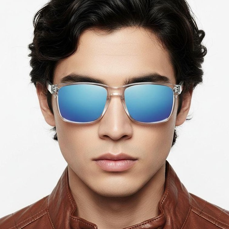 Rechteckige, transparente, polarisierte Sonnenbrille aus Kunststoff #BS0205-0024