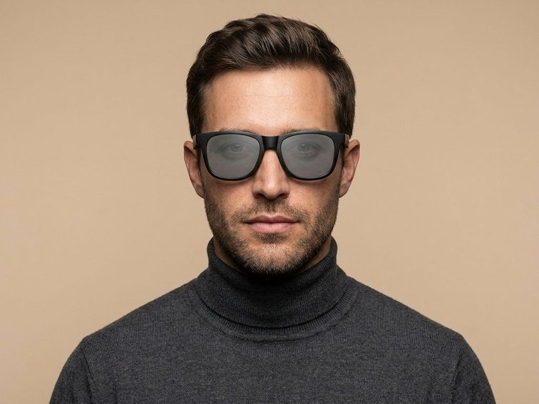 Rectangular black plastic polarized sunglasses #BS0205-0025