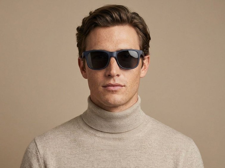 Rechteckige blaue polarisierte Sonnenbrille aus Kunststoff #BS0205-0029