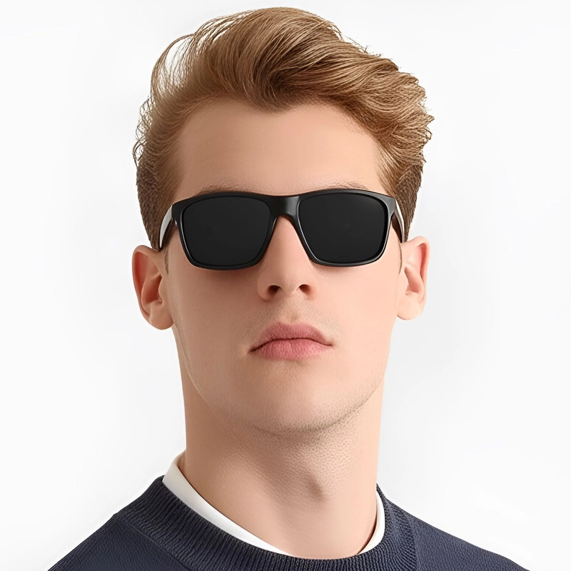 Rectangular Black Plastic Polarized Sunglasses #BS0205-0030