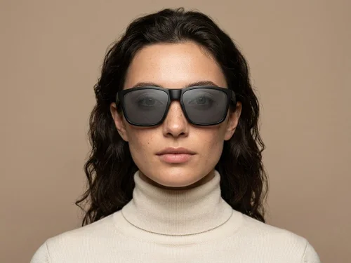 Rectangular black plastic polarized sunglasses #BS0205-0030