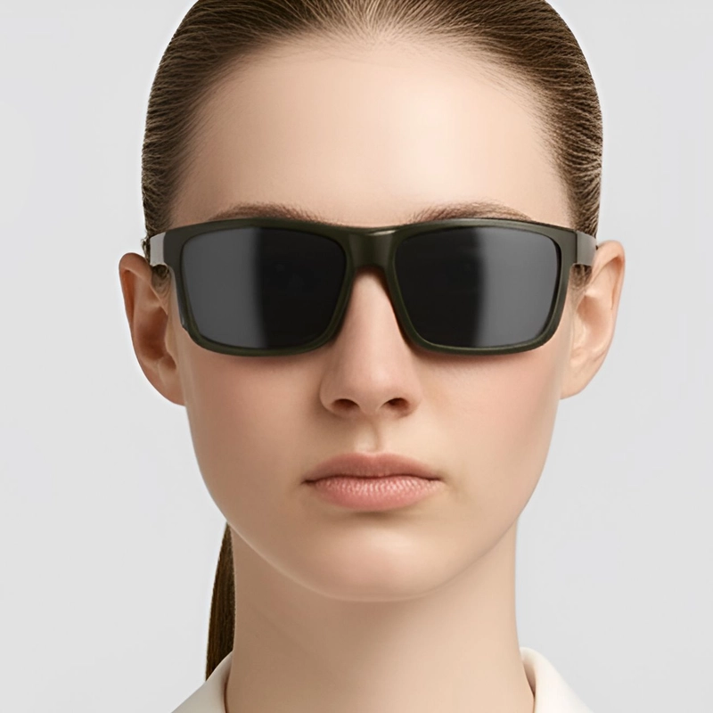 Rectangular Green Plastic Polarized Sunglasses #BS0205-0032