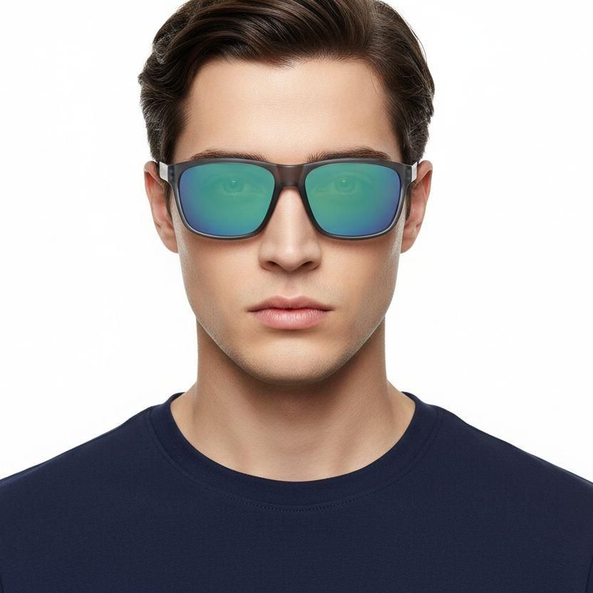 Rectangular black plastic polarized sunglasses #BS0205-0033