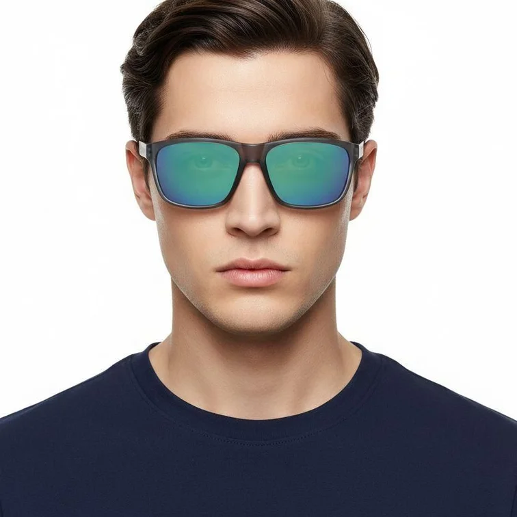 Rectangular black plastic polarized sunglasses #BS0205-0033