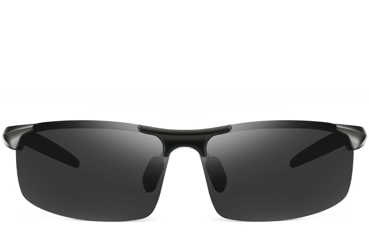 Semi-rimless Black Aluminium Polarized Sunglasses #BS0205-0051