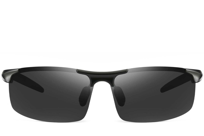 Semi-Rimless Black Aluminum Polarized Sunglasses #BS0205-0051