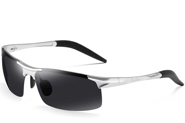 Semi-rimless Silver Aluminium Polarized Sunglasses #BS0205-0052