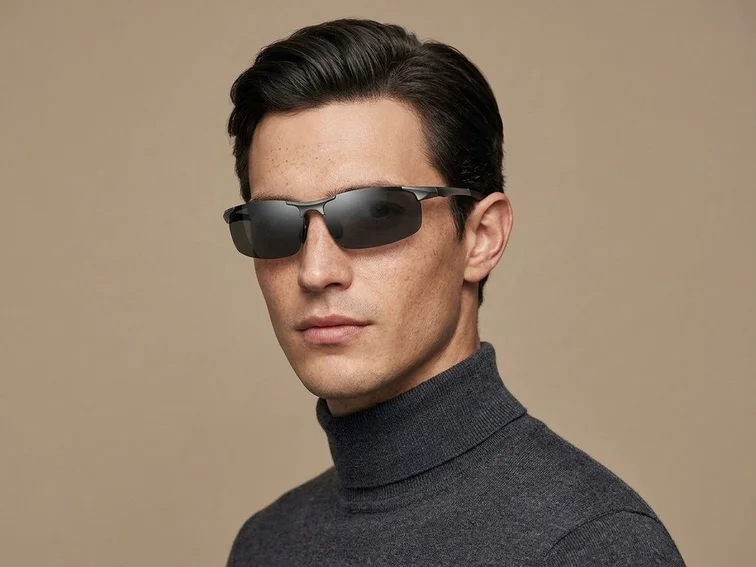 Lunettes de soleil polarisées semi-cerclées en aluminium gris #BS0205-0053