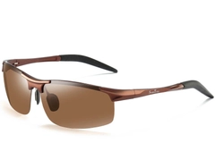 Semi-rimless Brown Aluminium Polarized Sunglasses #BS0205-0054