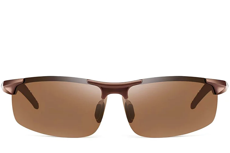 Semi-Rimless Brown Aluminum Polarized Sunglasses #BS0205-0054