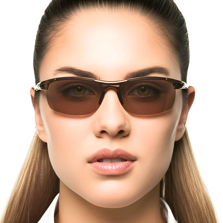 Semi-Rimless Brown Aluminum Polarized Sunglasses #BS0205-0054