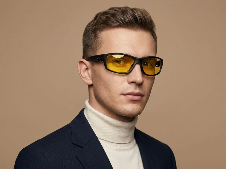 Gafas de sol polarizadas TR90 rectangulares amarillas #BS0205-0056