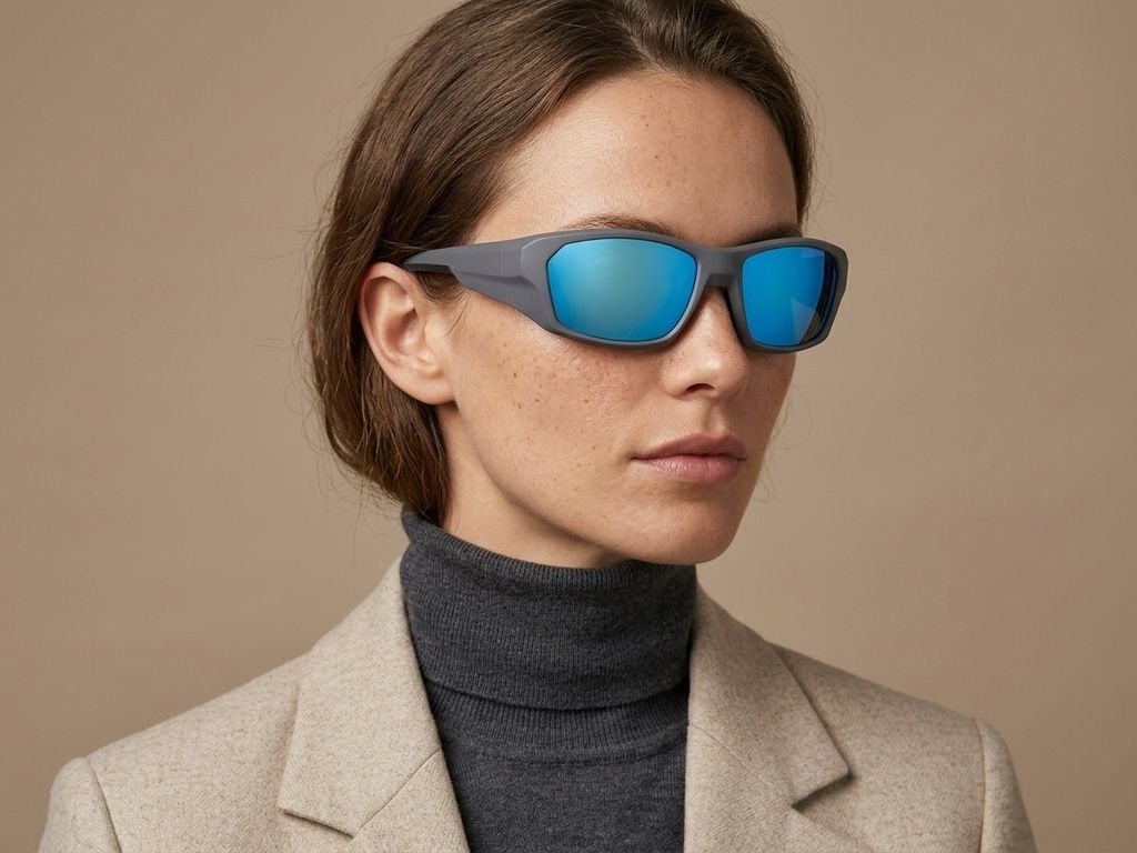 Lunettes de soleil rectangulaires bleues polarisées TR90 #BS0205-0068