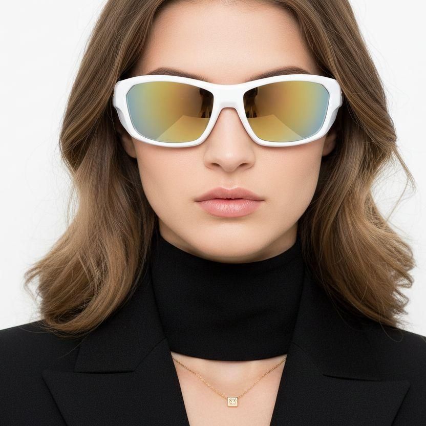 Rectangular White TR90 Polarized Sunglasses #BS0205-0070