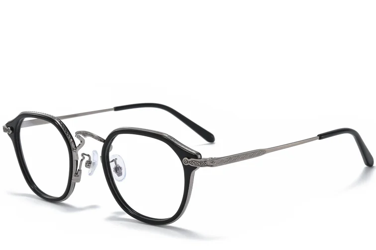 Oval Silver Titanium & Acetate Glasses #BS0218-0001