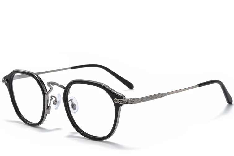 Gafas ovaladas de titanio y acetato plateadas #BS0218-0001