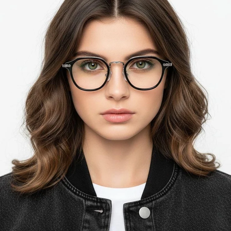 Oval Silver Titanium & Acetate Glasses #BS0218-0001
