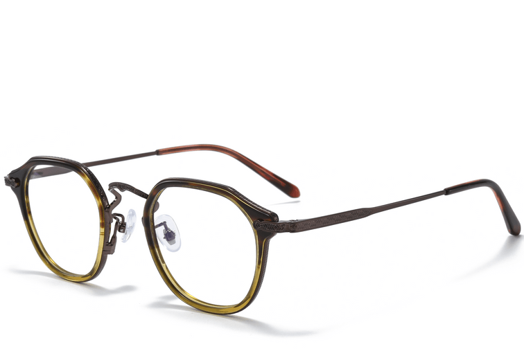 Oval Brown Titanium & Acetate Glasses #BS0218-0002