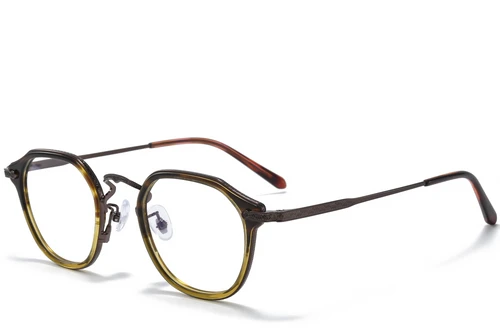 Oval Brown Titanium & Acetate Glasses #BS0218-0002