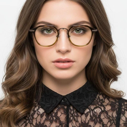 Oval Brown Titanium & Acetate Glasses #BS0218-0002