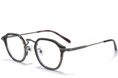 Oval Grey Titanium & Acetate Glasses #BS0218-0003
