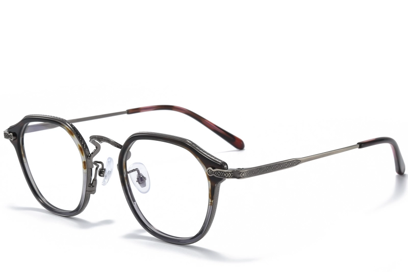 Oval Grey Titanium & Acetate Glasses #BS0218-0003