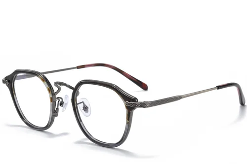 Lunettes ovales en titane gris et acétate #BS0218-0003