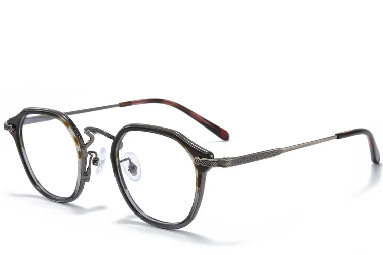 Oval Gray Titanium & Acetate Glasses #BS0218-0003