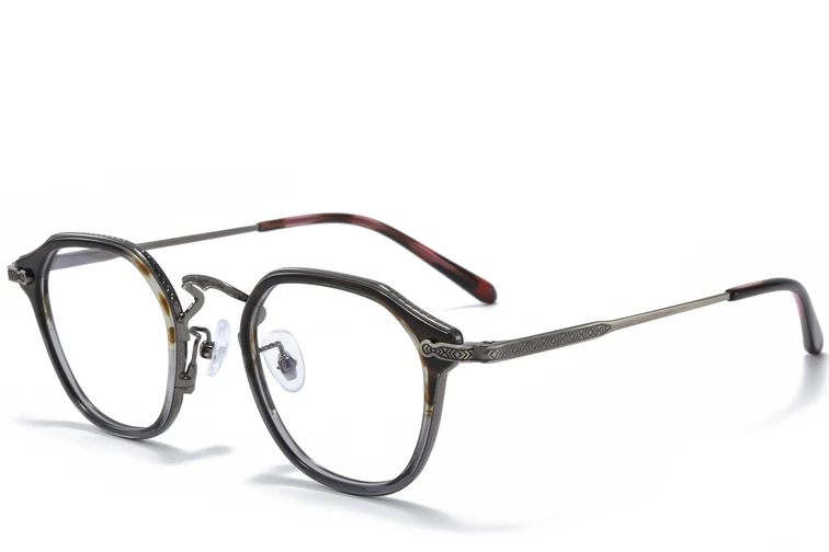 Oval Gray Titanium & Acetate Glasses #BS0218-0003