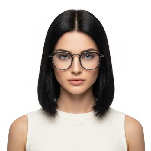 Lunettes ovales en titane gris et acétate #BS0218-0003