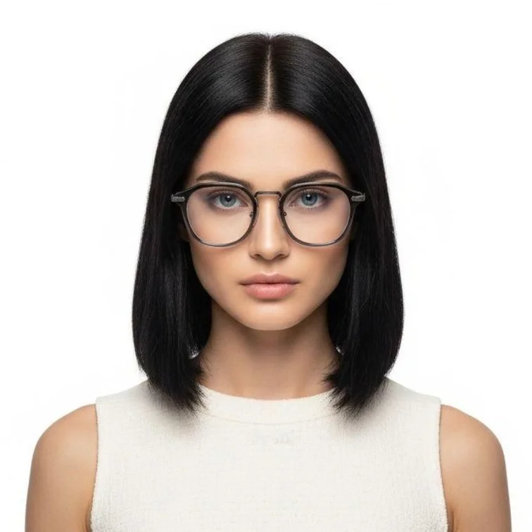 Oval Gray Titanium & Acetate Glasses #BS0218-0003