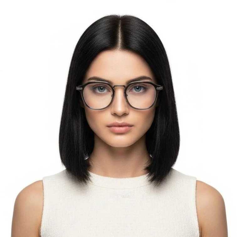 Oval Gray Titanium & Acetate Glasses #BS0218-0003