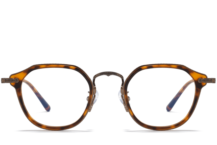 Oval Brown Titanium & Acetate Glasses #BS0218-0004