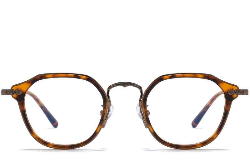 Oval Brown Titanium & Acetate Glasses #BS0218-0004