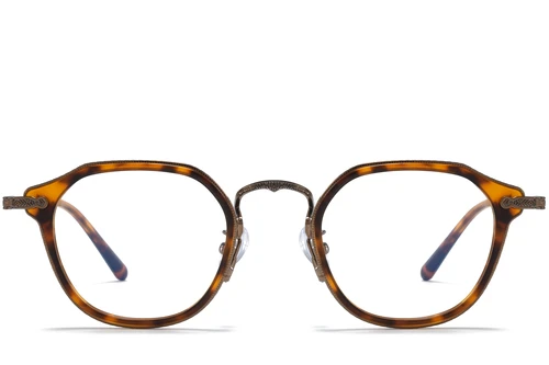 Oval Brown Titanium & Acetate Glasses #BS0218-0004
